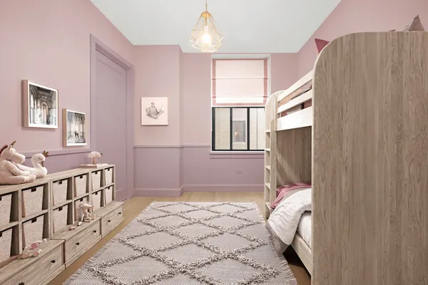 a bedroom with a bed next to a window