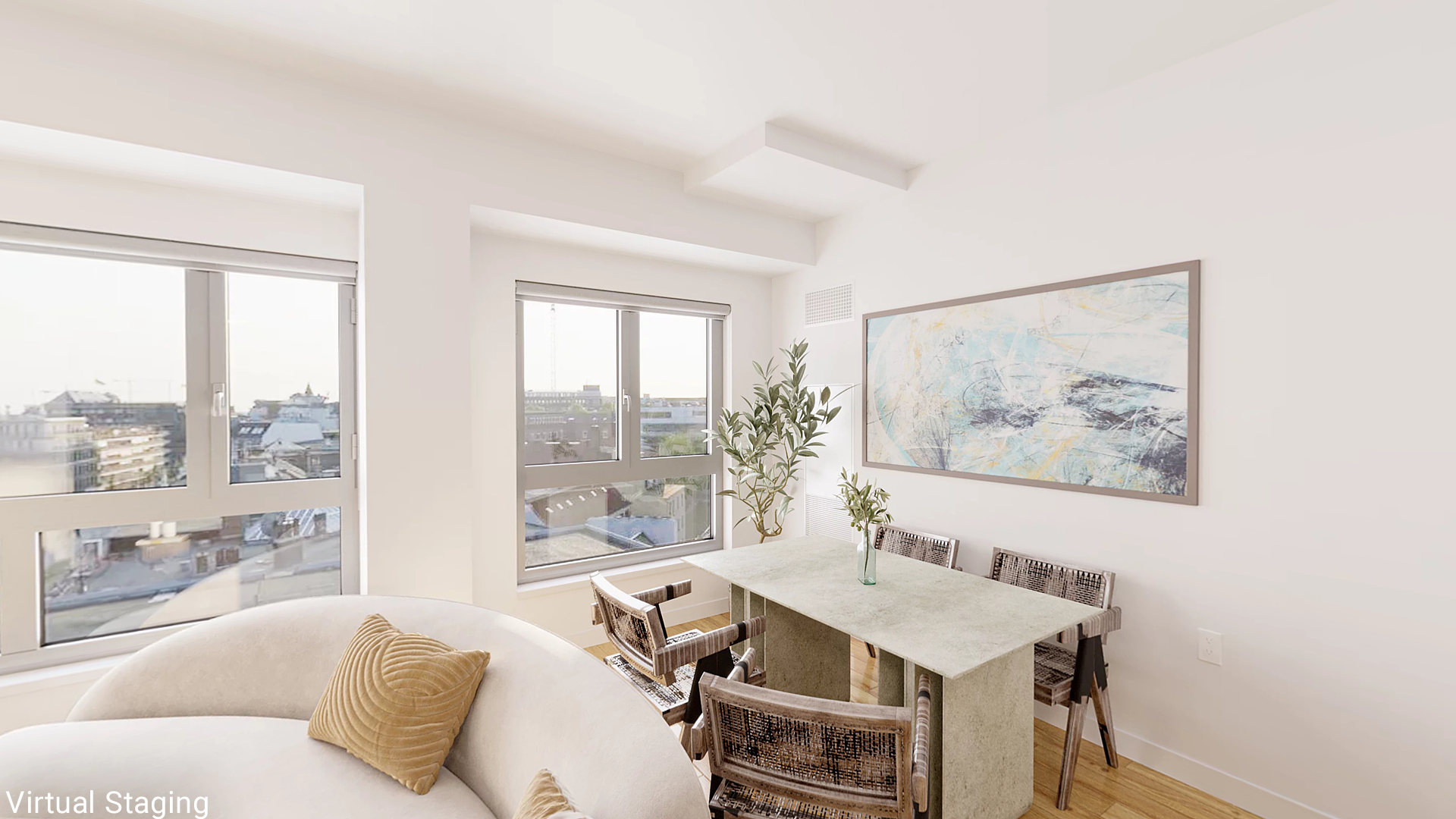 171 West 131st Street, Unit 620 Manhattan, NY 10027 - Photo 7 of 17 a living room with furniture a large window and a potted plant