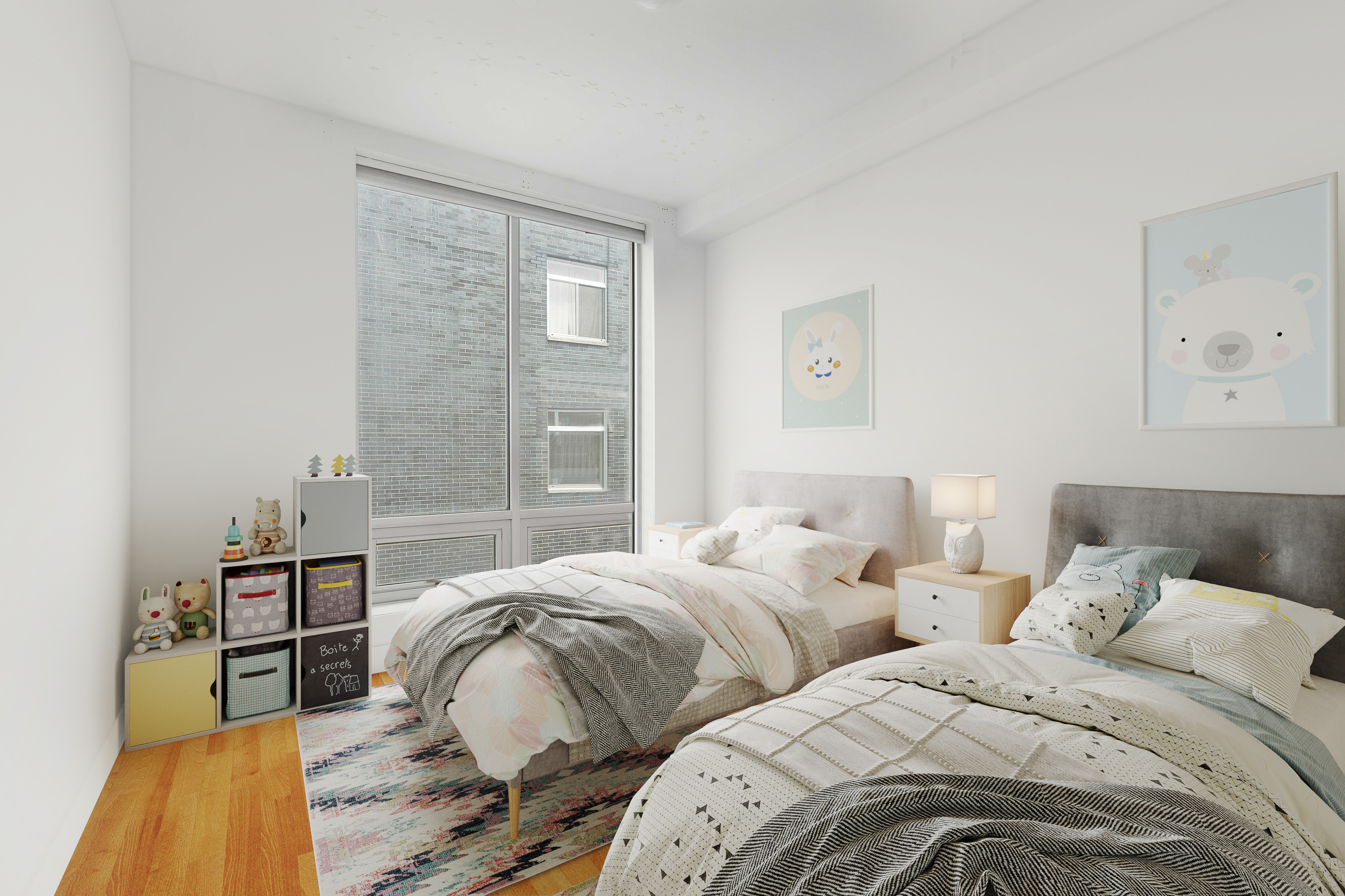 36 Eckford Street, Unit 6B Brooklyn, NY 11222 - Photo 6 of 8 a bedroom with two beds and a painting on the wall