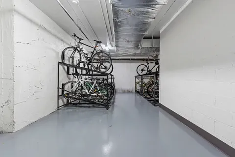 a view of an empty room with stairs