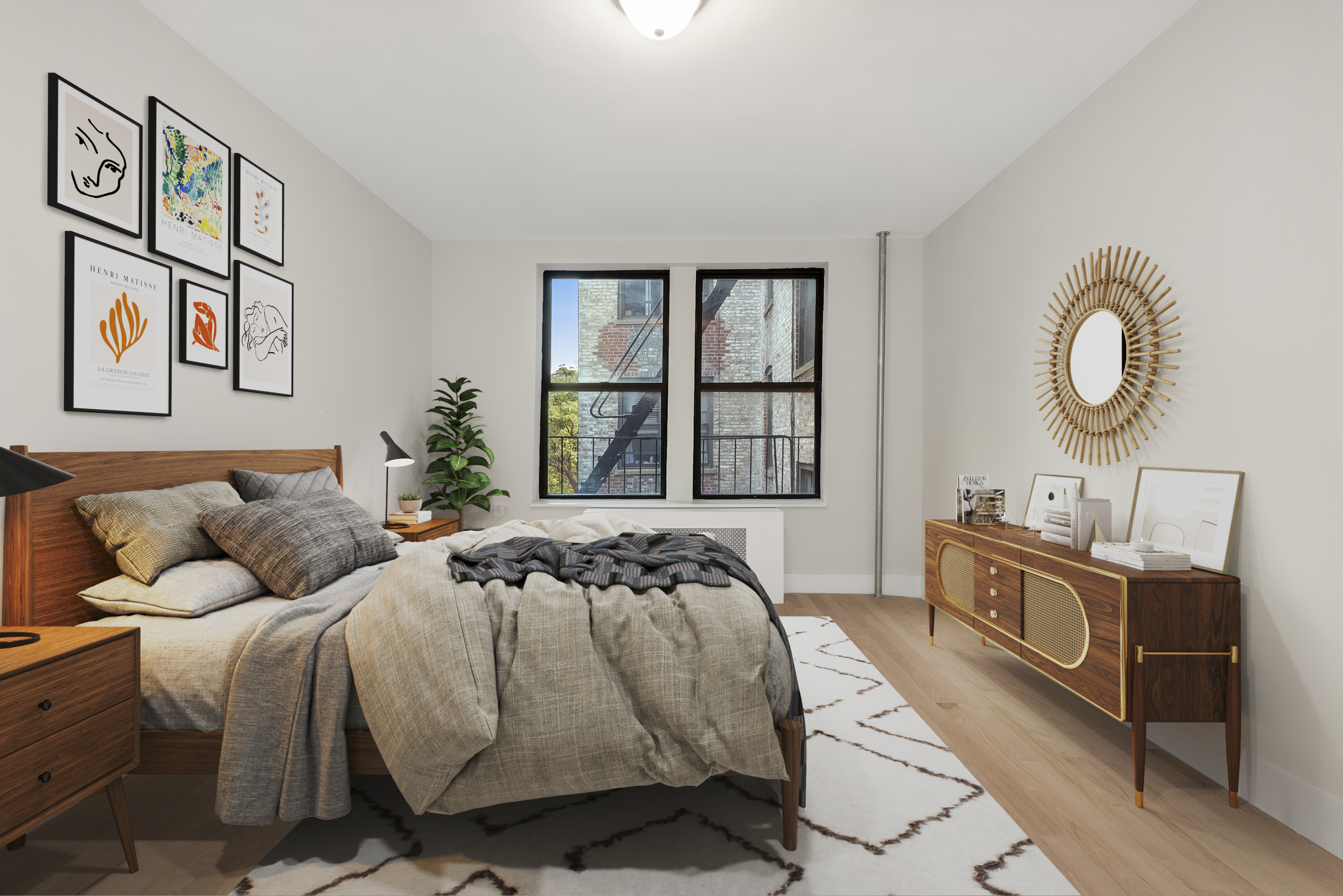 750 Riverside Drive, Unit 3B Manhattan, NY 10031 - Photo 4 of 6 a bedroom with a bed a dresser and next to a window