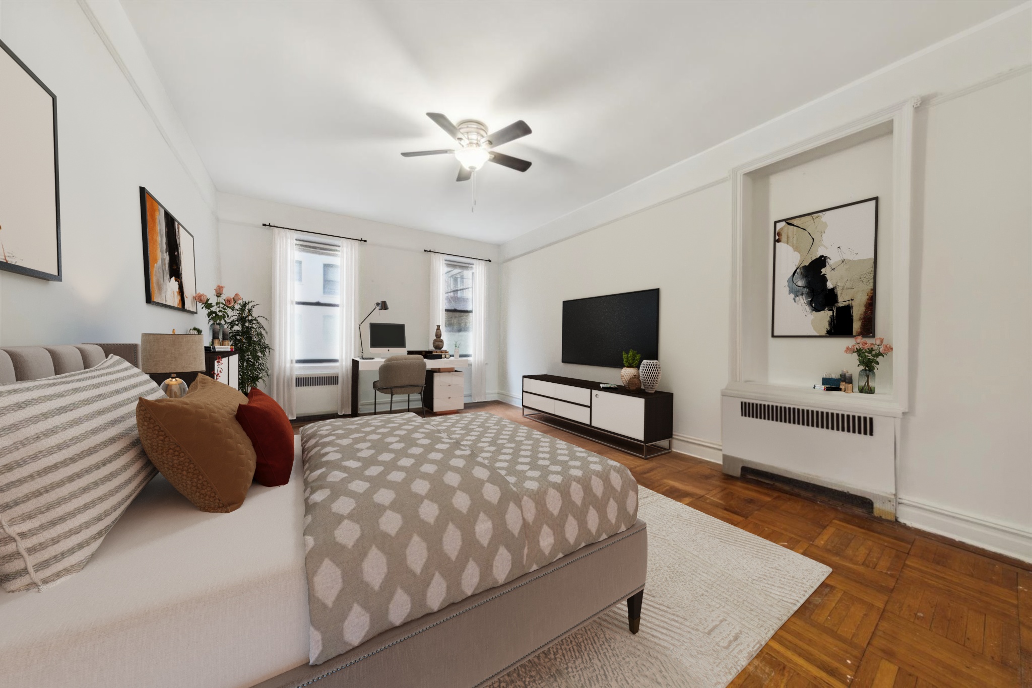 9701 Shore Road, Unit 1C Brooklyn, NY 11209 - Photo 4 of 8 a bedroom with a bed and a flat screen tv