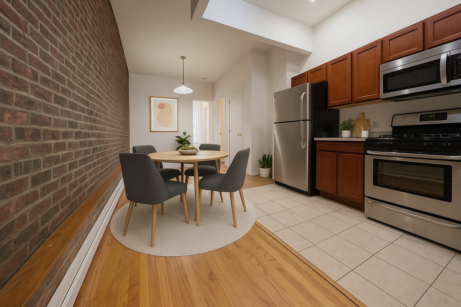 724 Broadway, Unit 3 Brooklyn, NY 11206 - Photo 2 of 4 a view of a dining room with furniture and wooden floor