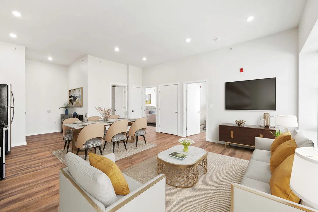 a living room with furniture