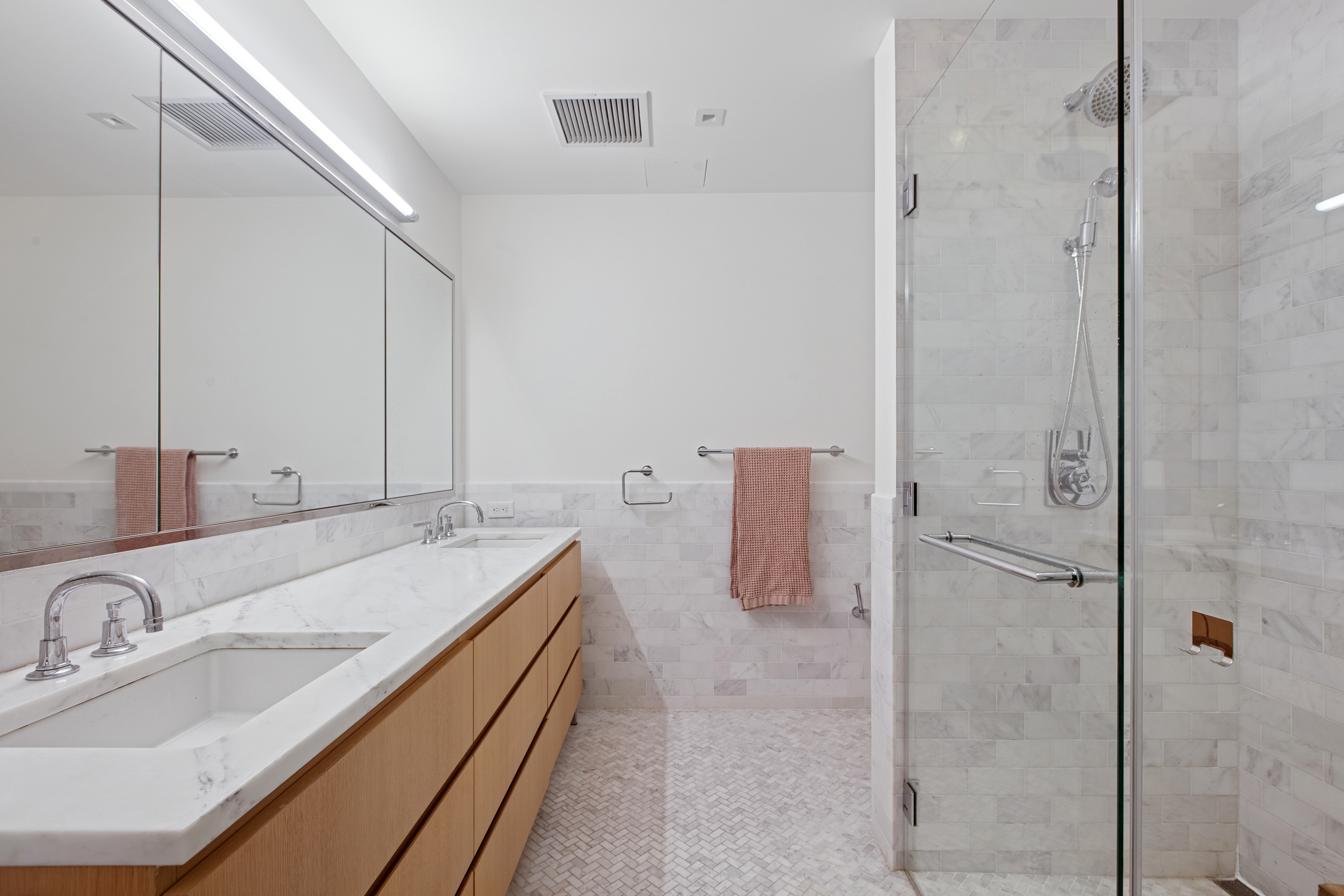 211 Schermerhorn Street, Unit 11A Brooklyn, NY 11201 - Photo 6 of 14 a bathroom with a granite countertop sink and a mirror