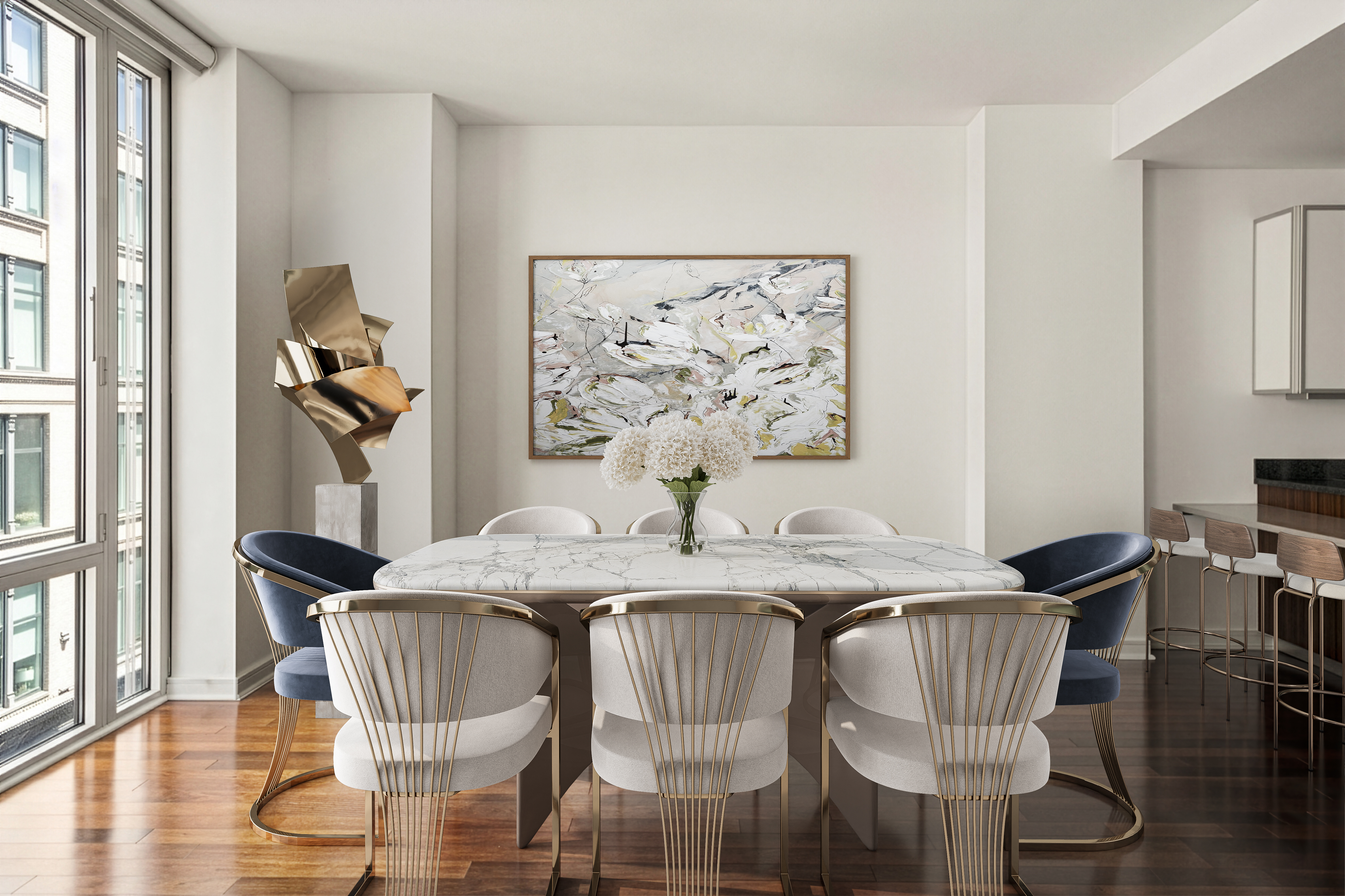 130 West 19th Street, Unit 7C Manhattan, NY 10011 - Photo 3 of 13 a view of a dining room with furniture window and wooden floor