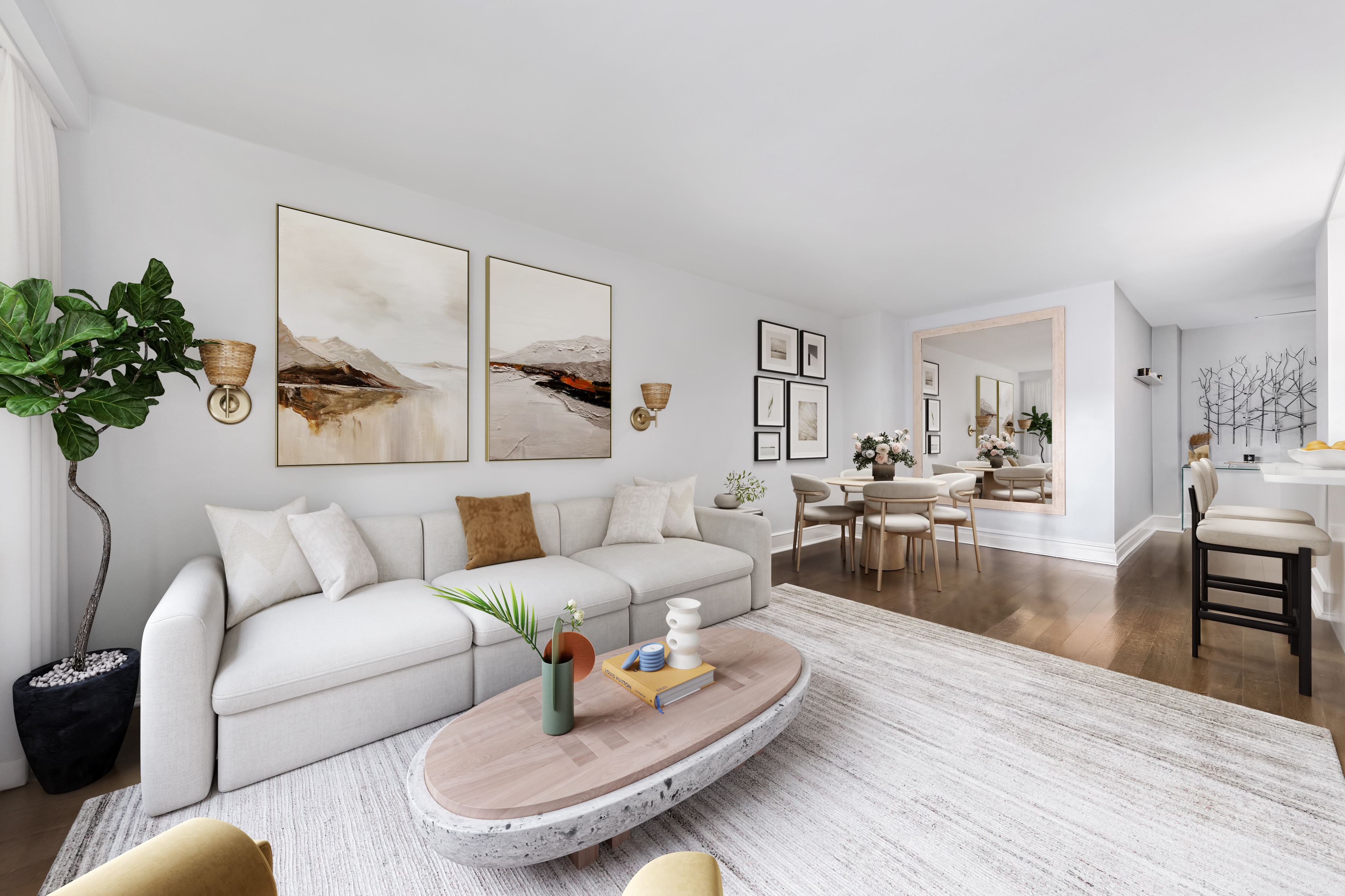 305 East 40th Street, Unit 5K Manhattan, NY 10016 - Photo 3 of 15 a living room with furniture and a wooden floor