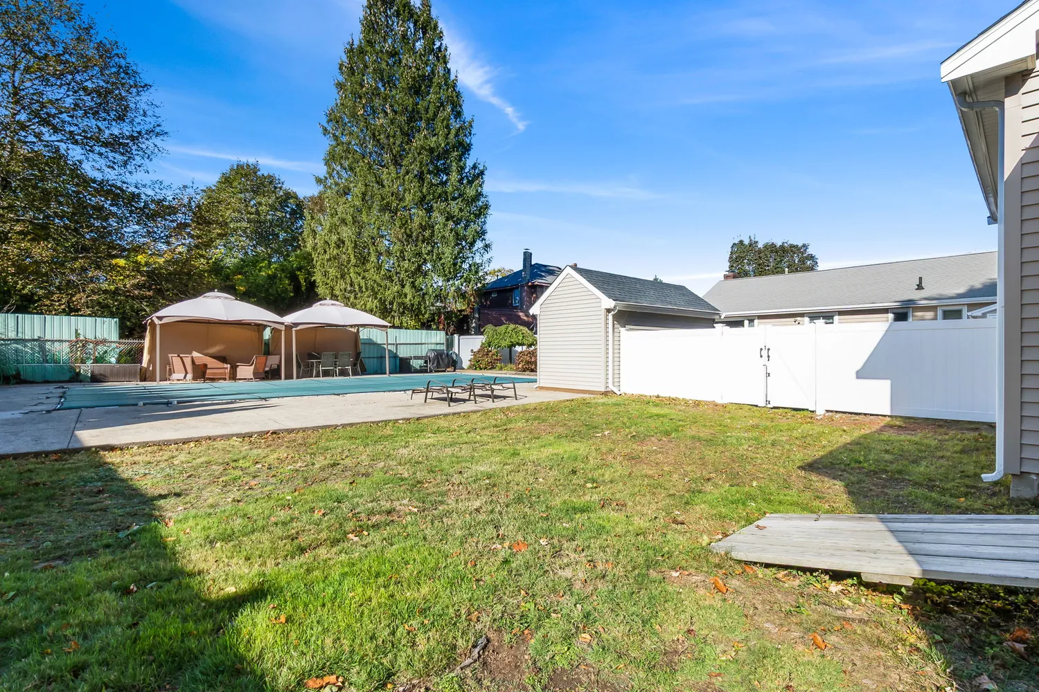 a bathroom with a sink and a yard