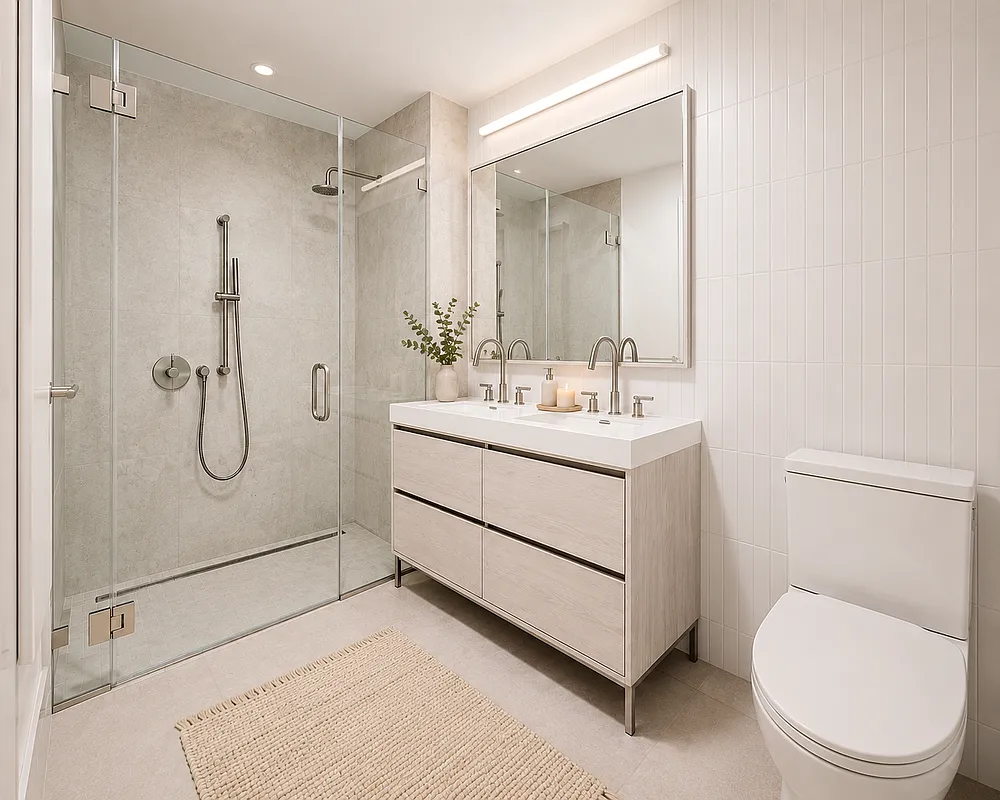 130 2nd Street, Unit 2B Brooklyn, NY 11231 - Photo 7 of 22 a bathroom with a sink a toilet and shower