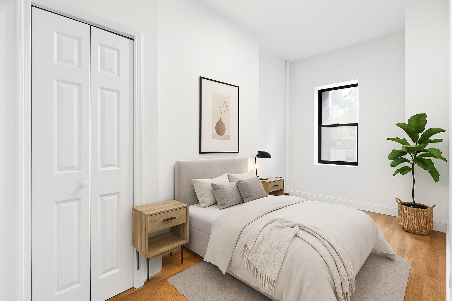 31 St Marks Place, Unit 1 Manhattan, NY 10003 - Photo 3 of 11 a bedroom with a large bed and a potted plant