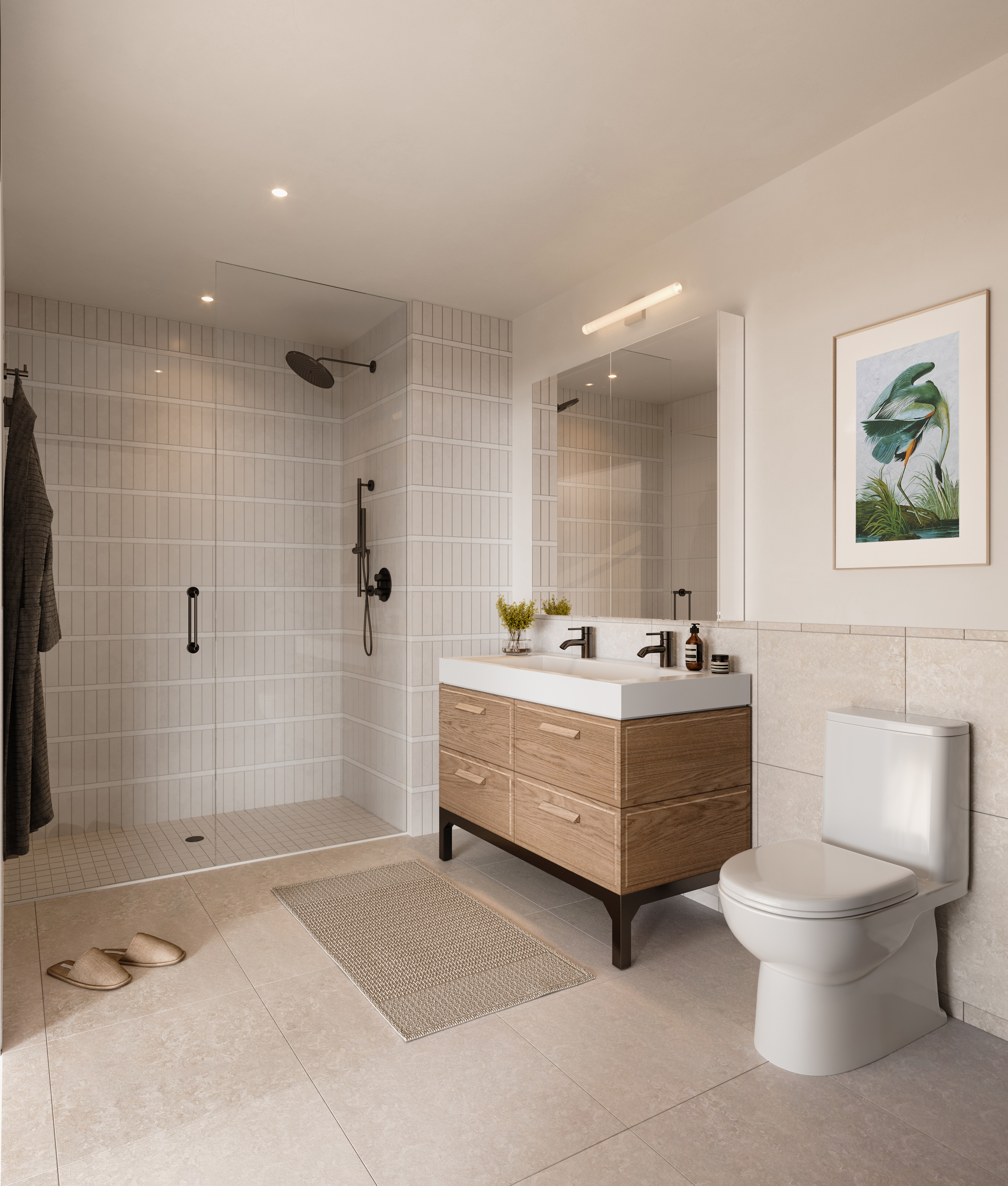 16 Dupont Street, Unit 4J Brooklyn, NY 11222 - Photo 12 of 18 a bathroom with a double vanity sink toilet and shower