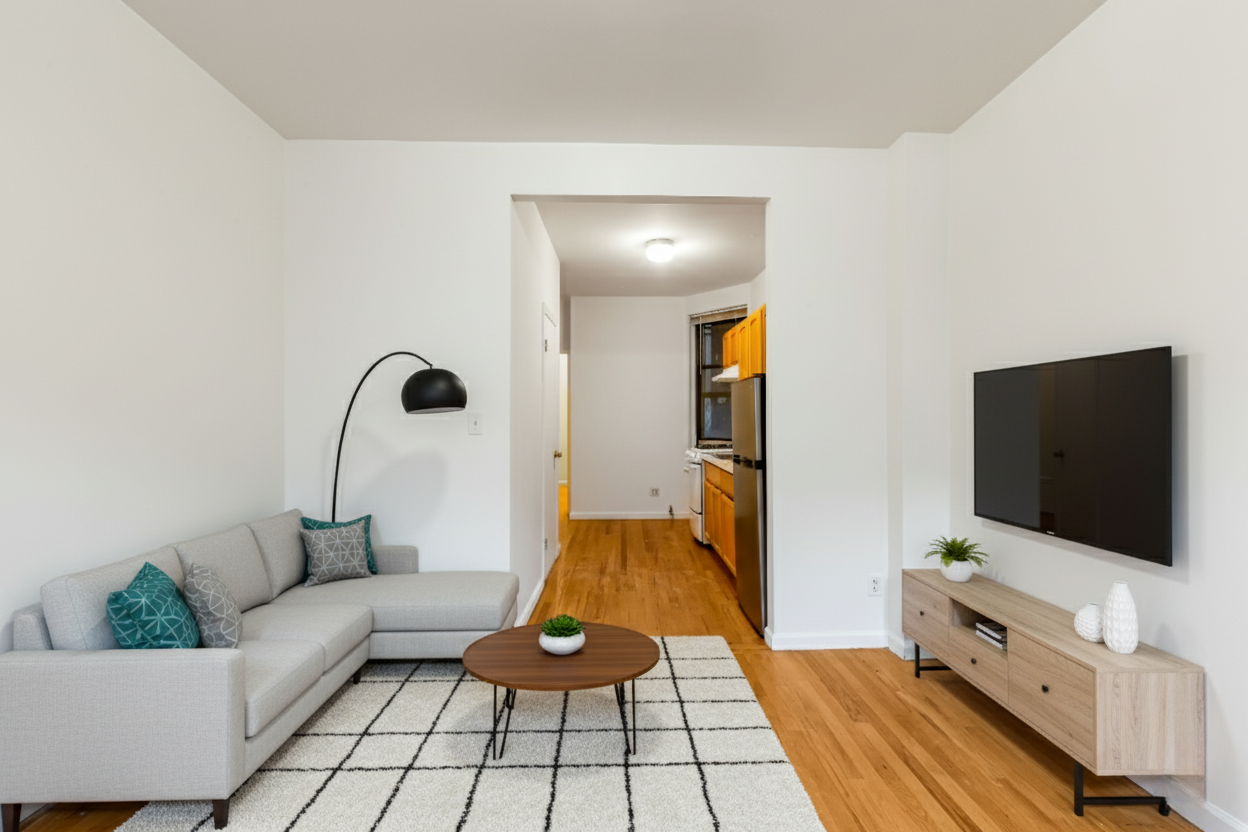 142 Sullivan Street, Unit 12 Manhattan, NY 10012 - Photo 2 of 12 a living room with furniture and a flat screen tv
