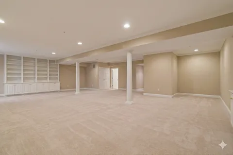 a view of a room with racks on the wall