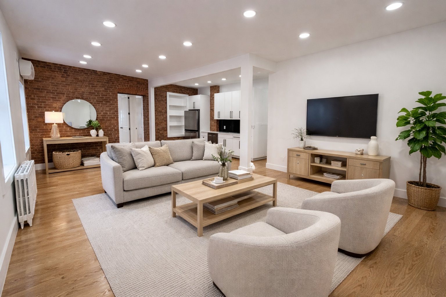 18-61 Dekalb Avenue, Unit 1 Queens, NY 11385 - Photo 1 of 12 a living room with furniture and a flat screen tv