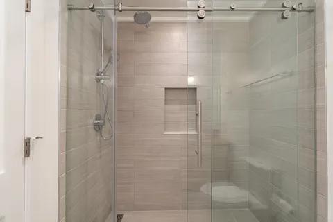 a bathroom with a shower