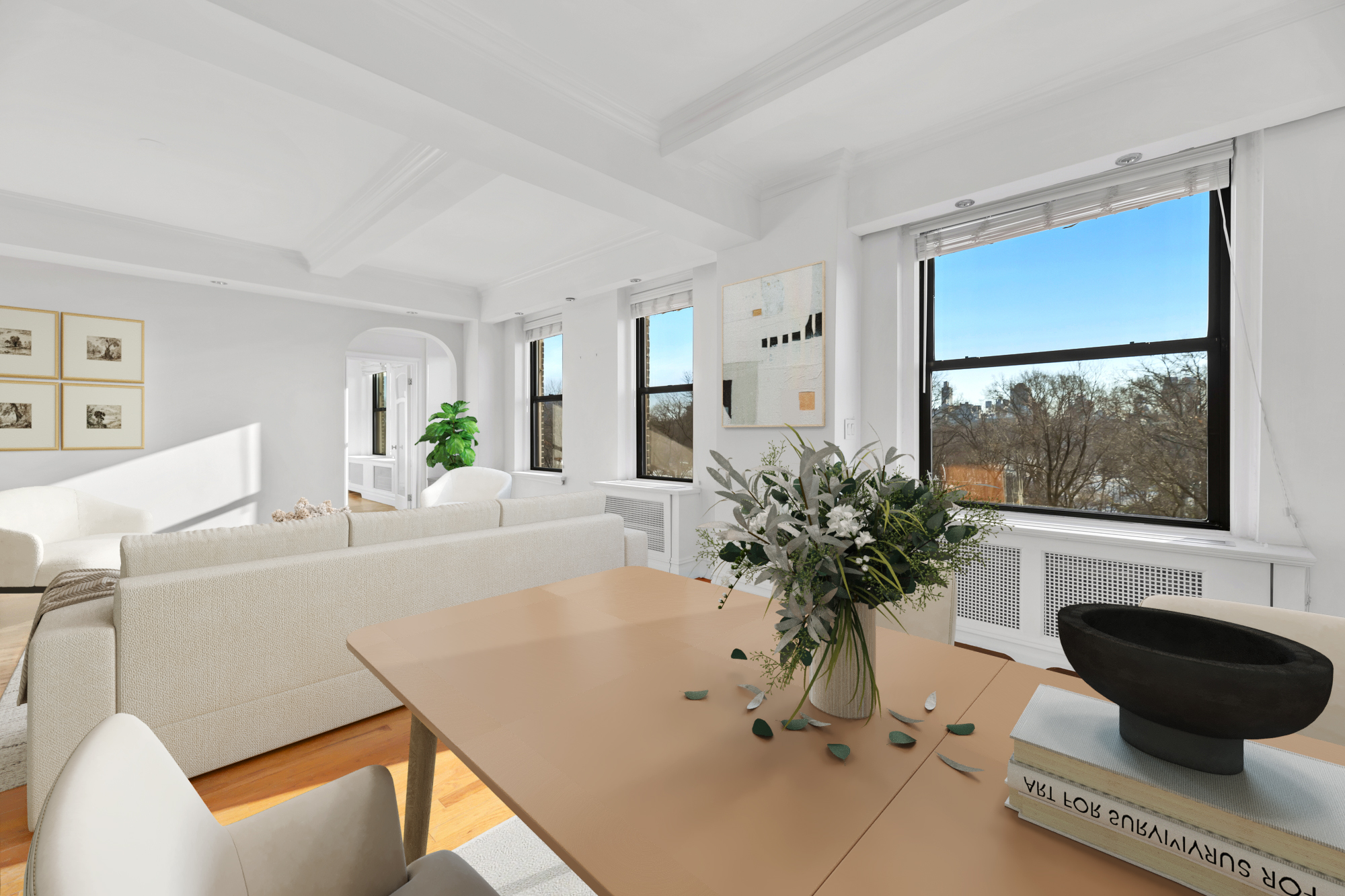 225 Central Park West, Unit 801 Manhattan, NY 10024 - Photo 9 of 21 a living room with furniture and a potted plant