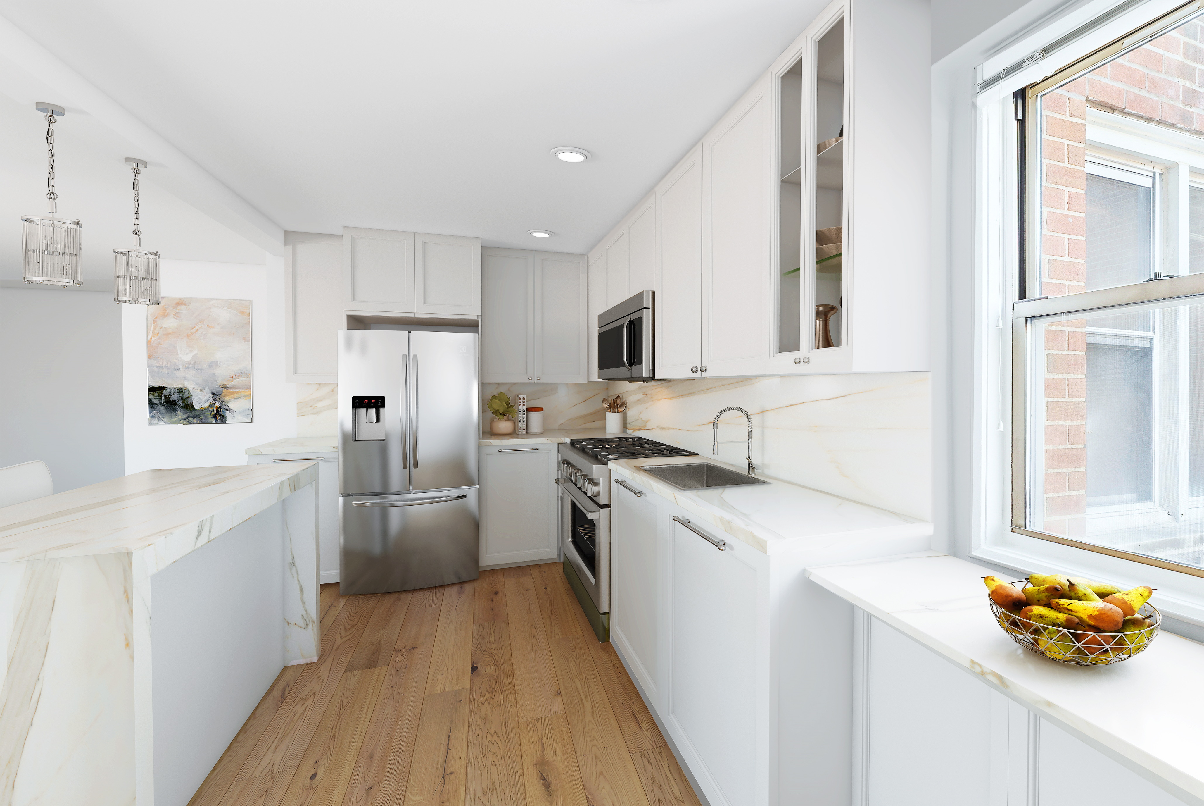3755 Henry Hudson Parkway West, Unit 3F Bronx, NY 10463 - Photo 3 of 17 a kitchen with a sink stove and refrigerator