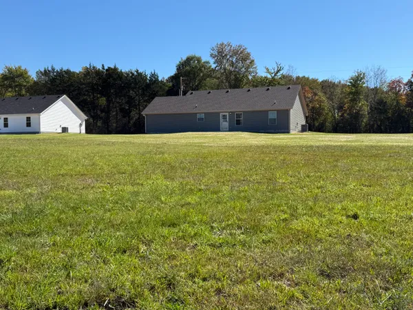 a view of a house with a yard and a large tree