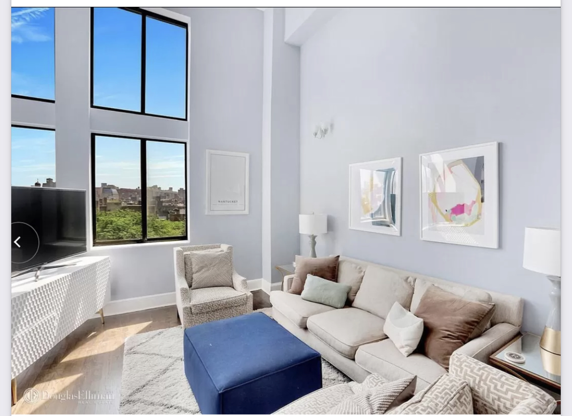 421 Hudson Street, Unit 502 Manhattan, NY 10014 - Photo 1 of 11 a living room with furniture and a flat screen tv