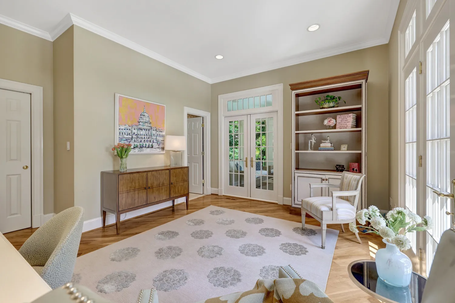 a view of a balcony with chairs