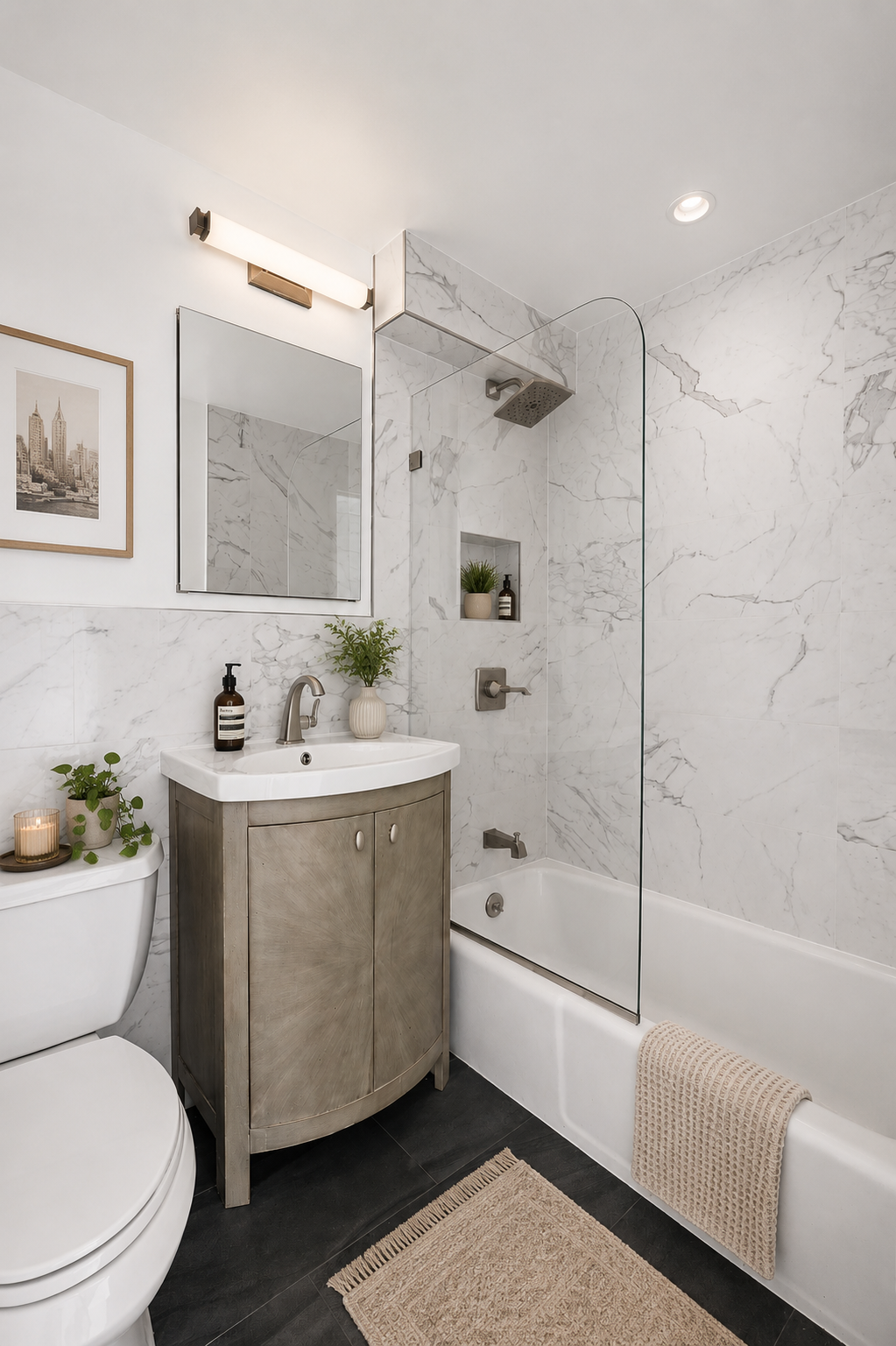 435 East 86th Street, Unit 4E Manhattan, NY 10028 - Photo 5 of 9 a bathroom with a bathtub a sink a toilet and a shower