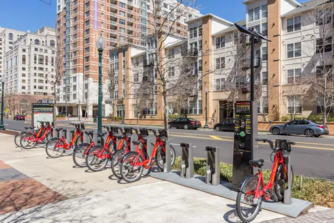 a view of bike storage in a city