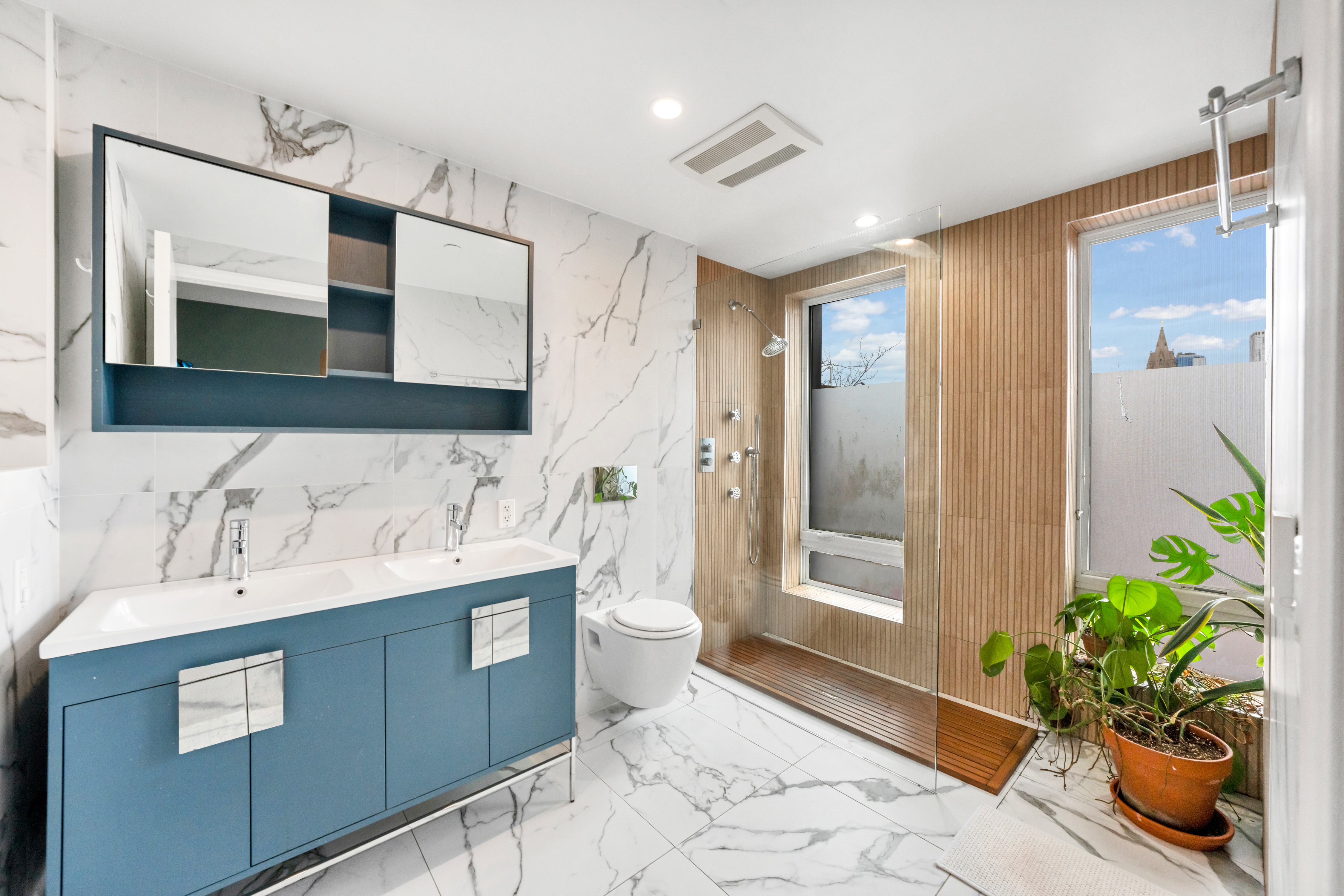 316 Carroll Street, Unit 2 Brooklyn, NY 11231 - Photo 5 of 12 a bathroom with a sink a toilet and a large mirror