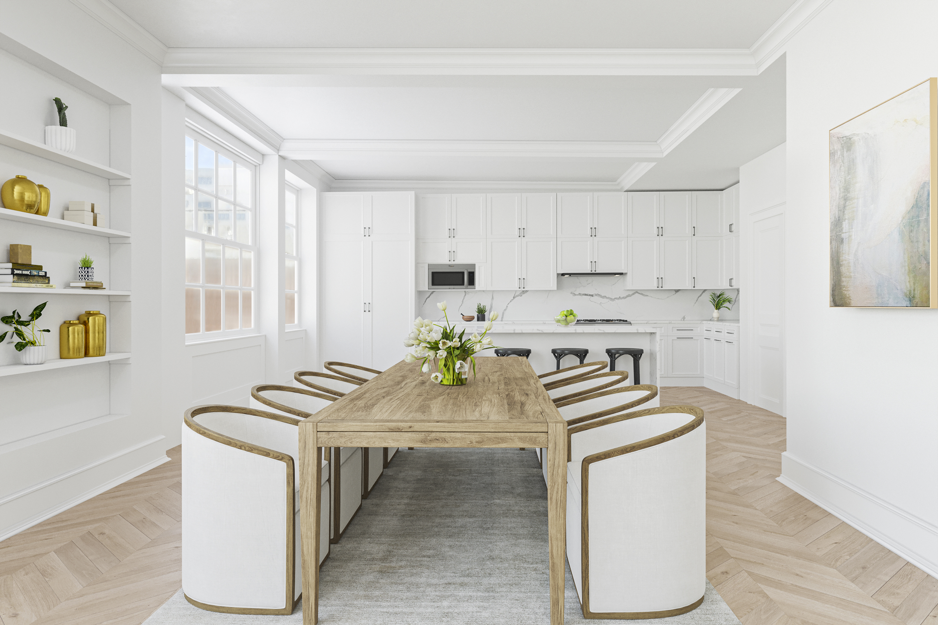 130 East 67th Street, Unit 9C Manhattan, NY 10065 - Photo 5 of 20 a kitchen with stainless steel appliances a stove a sink and a refrigerator