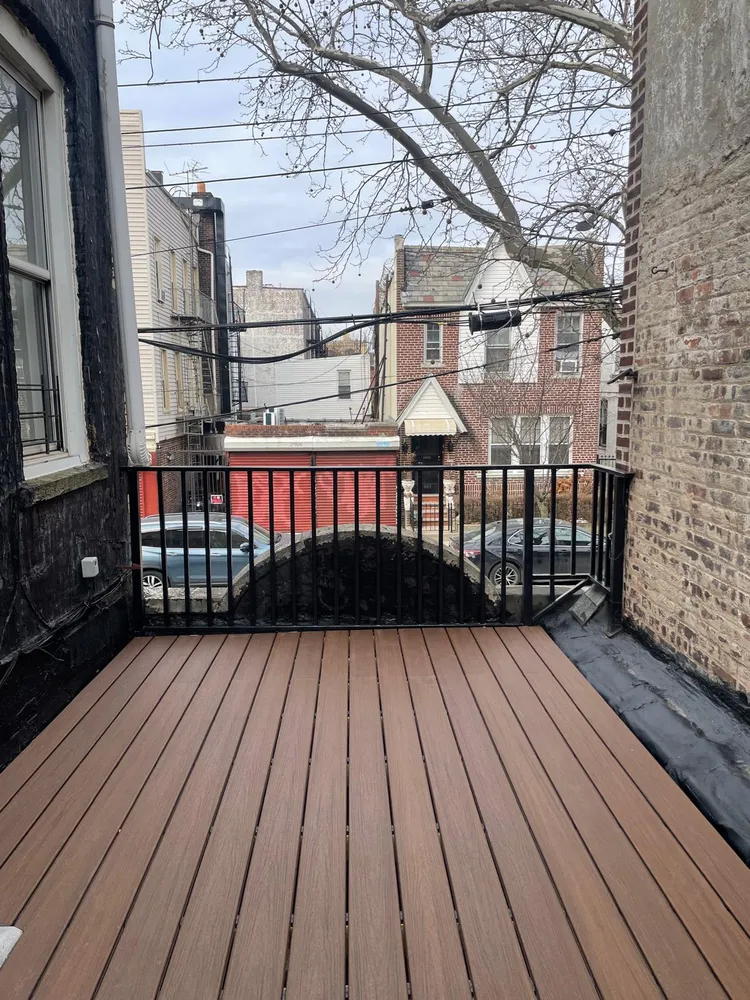 a view of wooden balcony