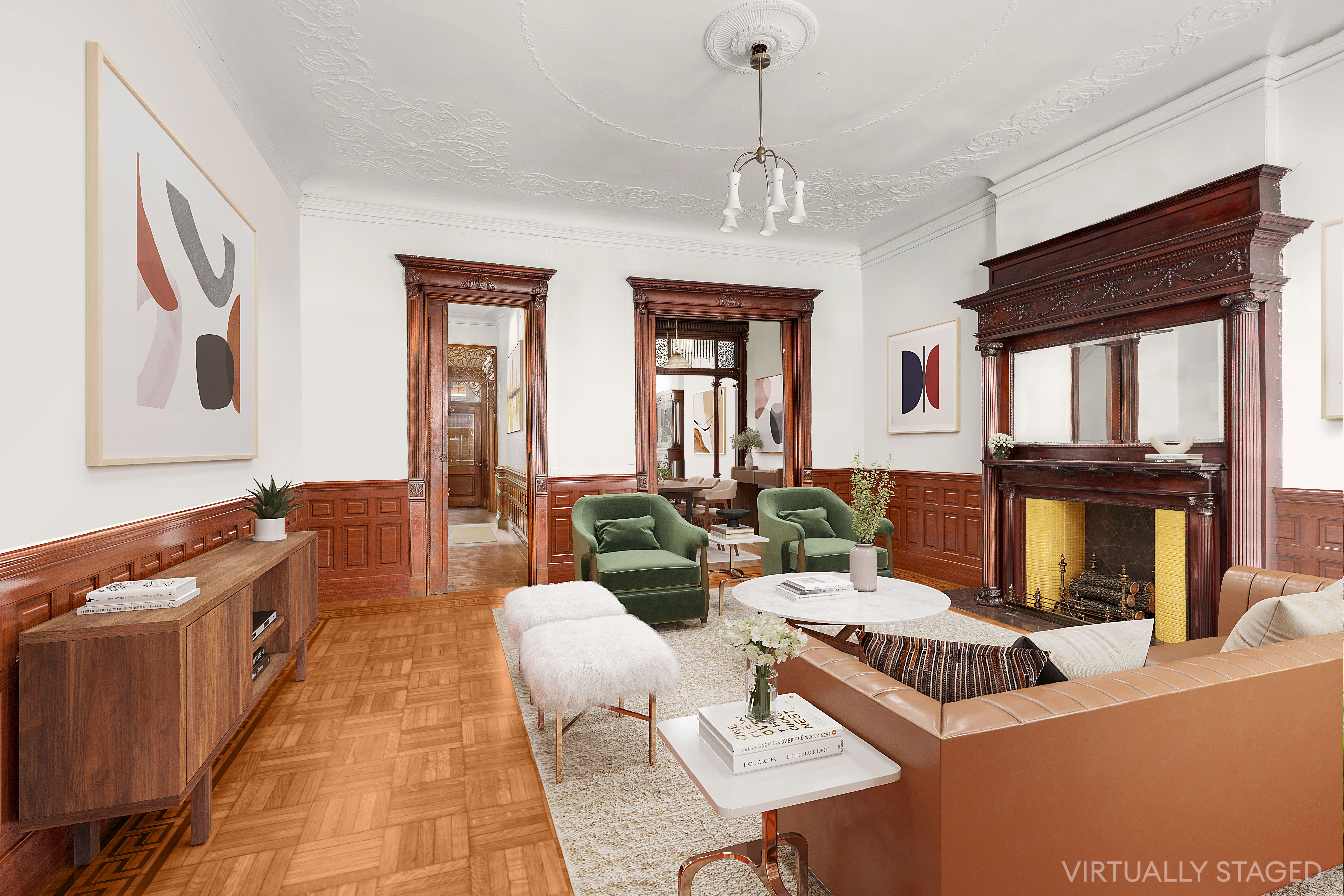 117 West 120th Street Manhattan, NY 10027 - Photo 6 of 31 a living room with furniture a fireplace and a flat screen tv