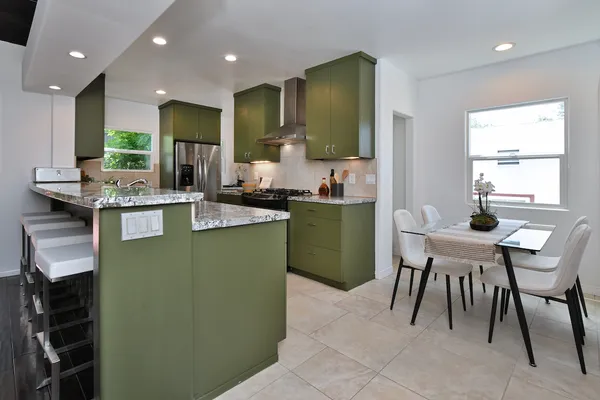 a workspace with furniture and a table