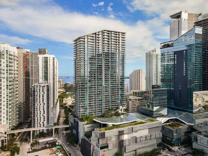 a city view with tall buildings