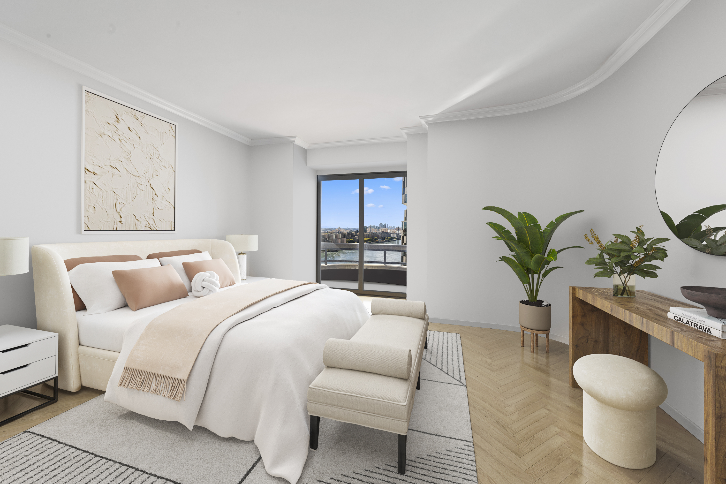 530 East 76th Street Manhattan, NY 10021 - Photo 9 of 20 a bedroom with a large bed and potted plant