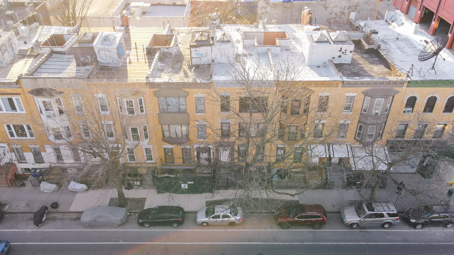 a view of city with tall buildings