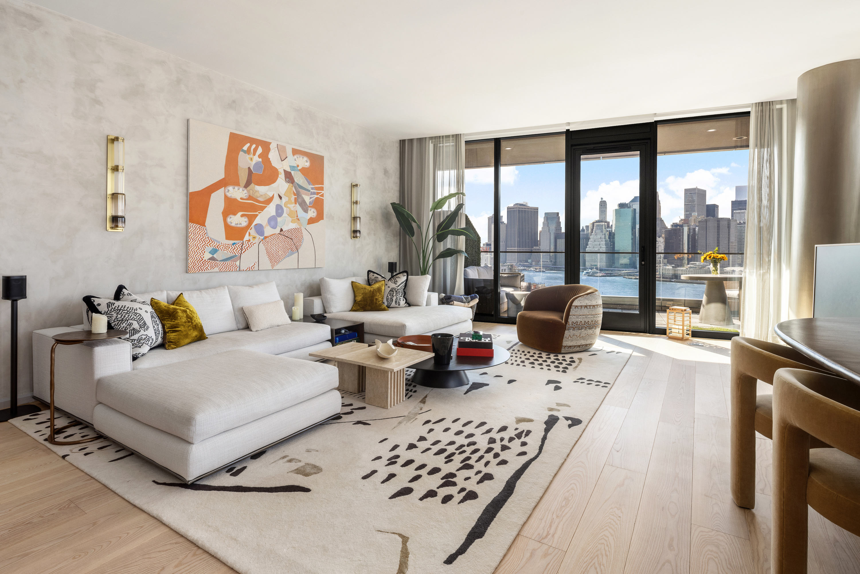 30 Front Street, Unit 19A Brooklyn, NY 11201 - Photo 2 of 25 a living room with furniture and a floor to ceiling window