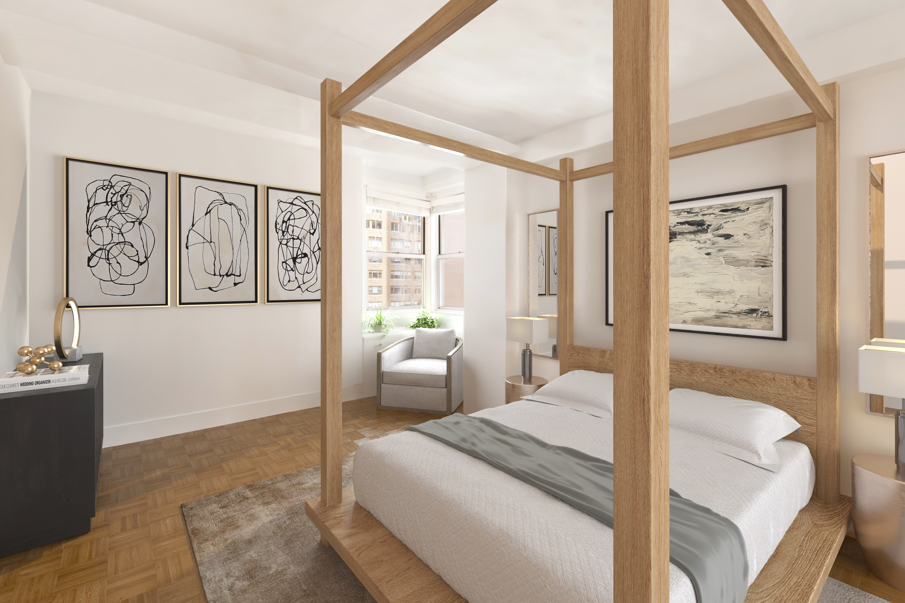 525 East 82nd Street, Unit 12E Manhattan, NY 10028 - Photo 17 of 29 a bedroom with a large bed and a couch