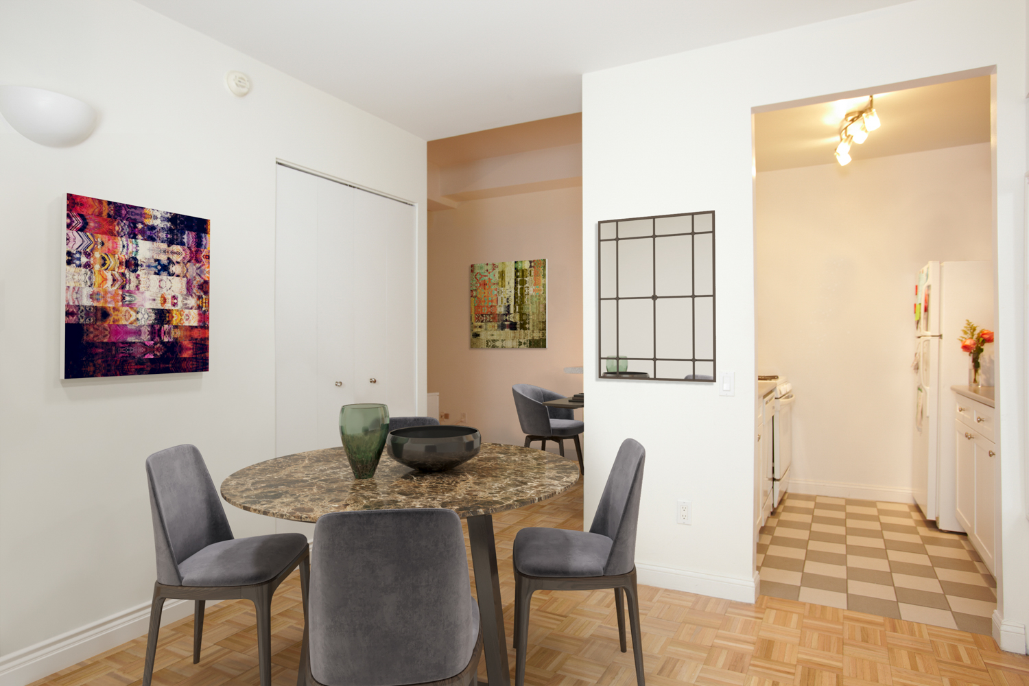 88 Greenwich Street, Unit 501 Manhattan, NY 10006 - Photo 3 of 15 a dining room with furniture and window