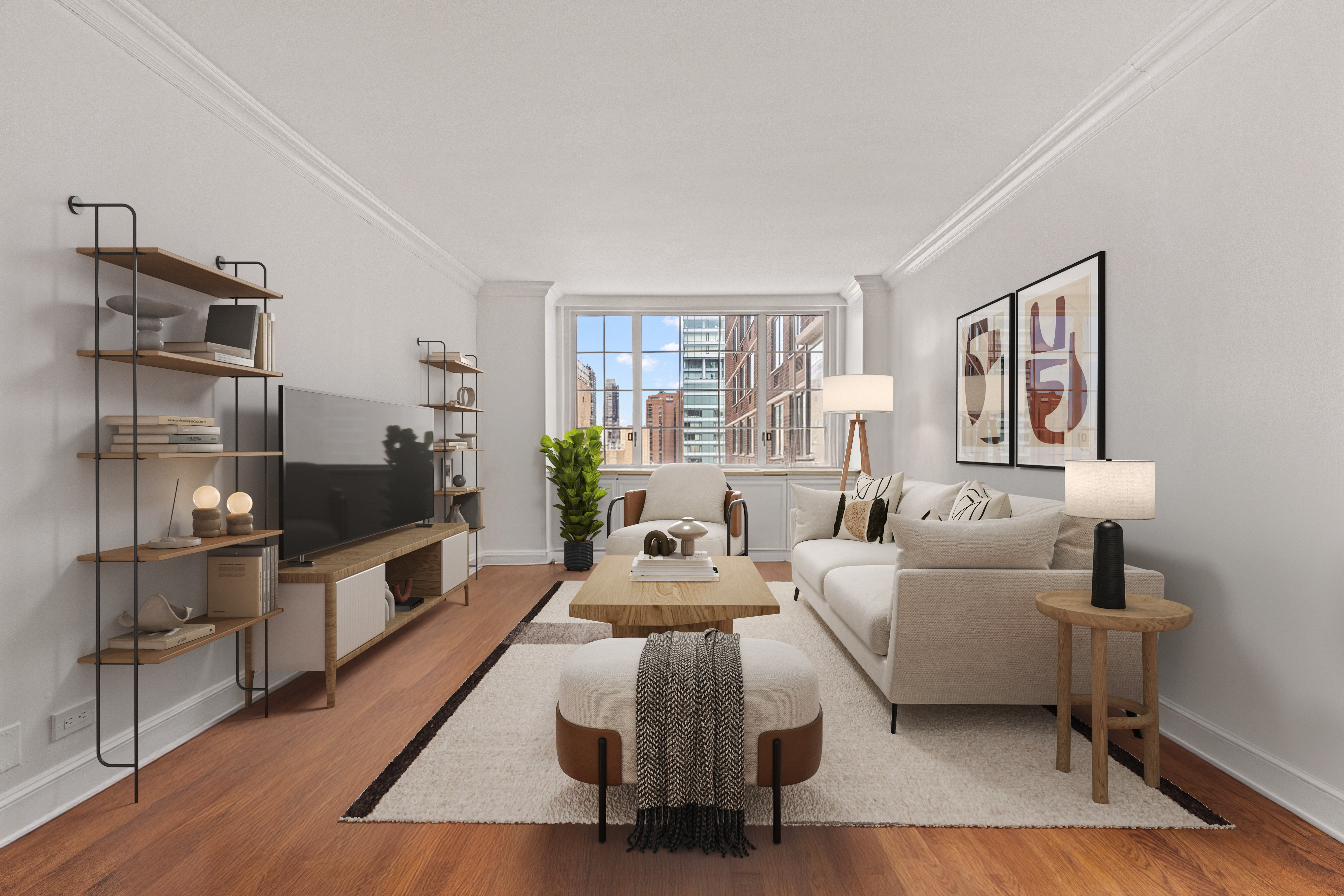 245 East 54th Street, Unit 25ST Manhattan, NY 10022 - Photo 1 of 8 a living room with furniture and a flat screen tv