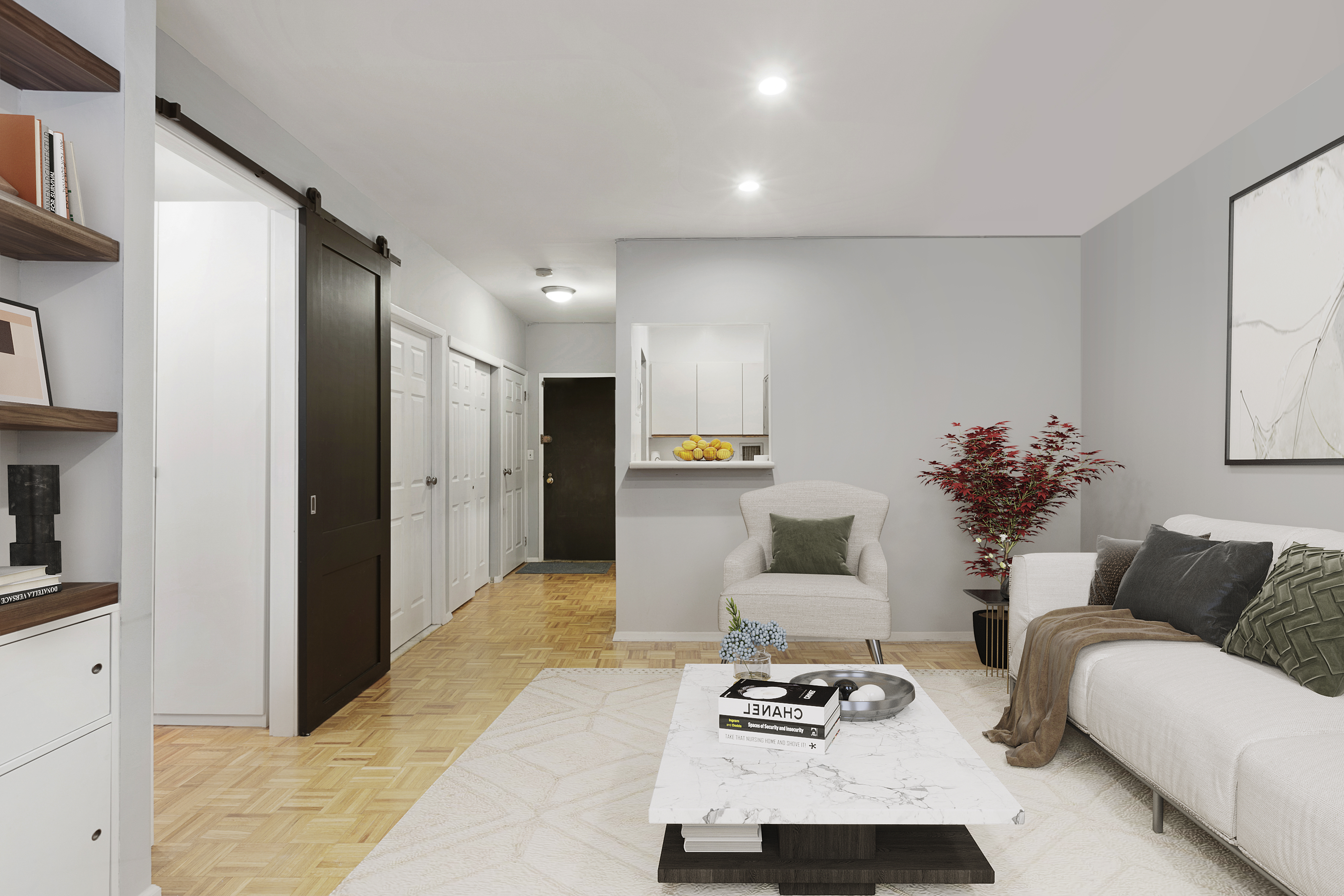 55 Poplar Street, Unit 1G Brooklyn, NY 11201 - Photo 2 of 5 a living room with furniture and white walls