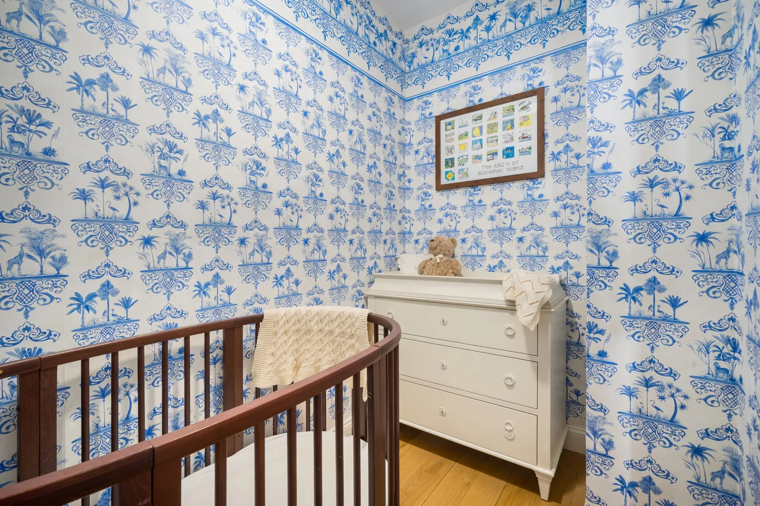 a view of a large mirror on the balcony