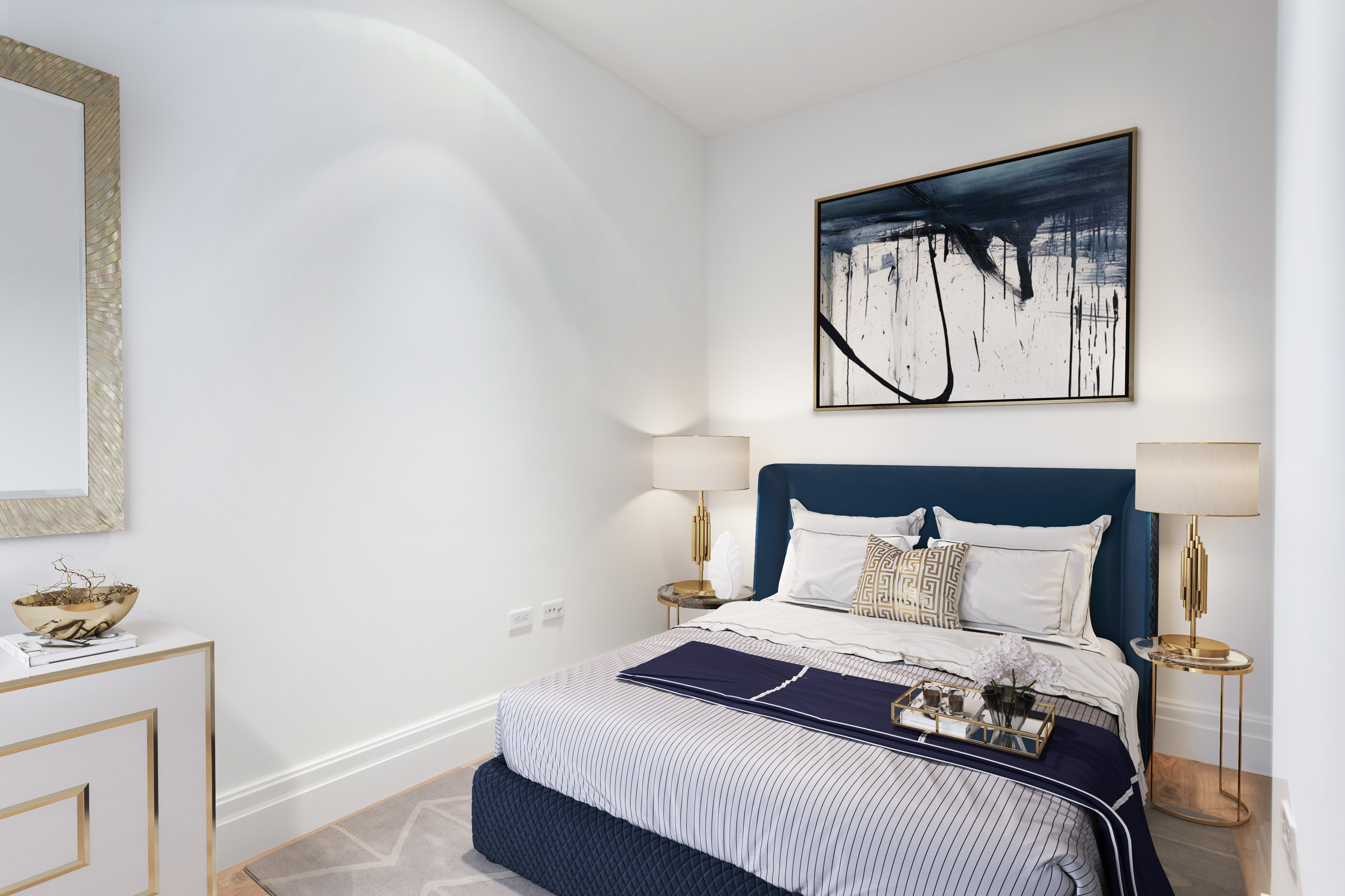 100 Barclay Street, Unit 13P Manhattan, NY 10007 - Photo 8 of 21 a bedroom with a bed and painting on the wall