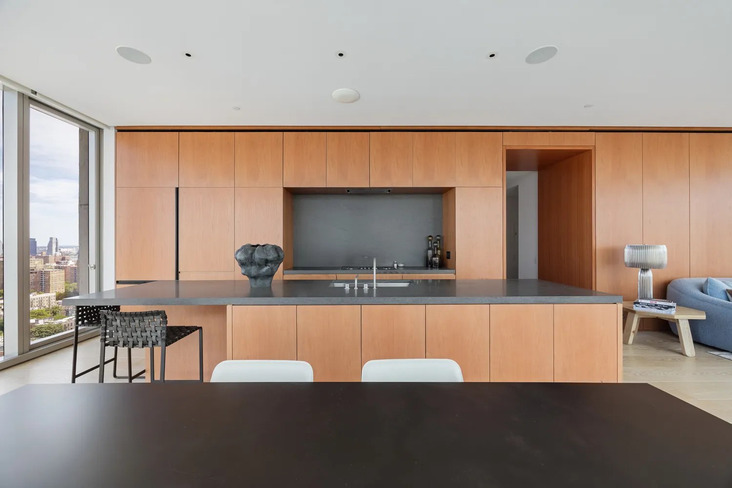 a open kitchen with a large window