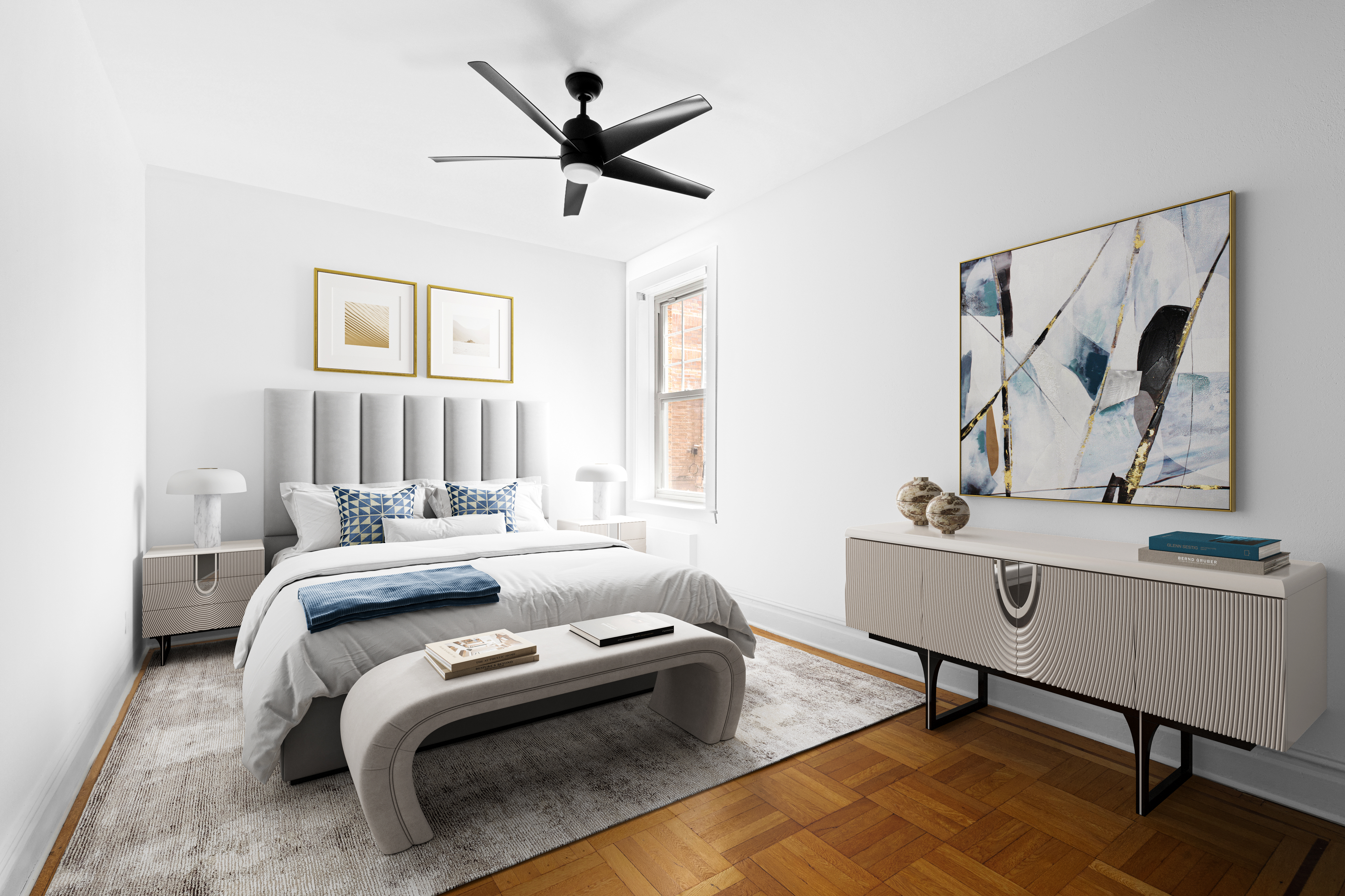 759 42nd Street, Unit 15 Brooklyn, NY 11232 - Photo 4 of 7 a bedroom with a bed and a chandelier