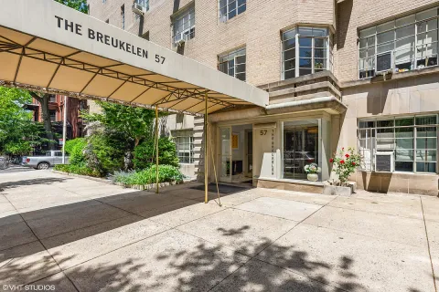 a view of a building with a patio