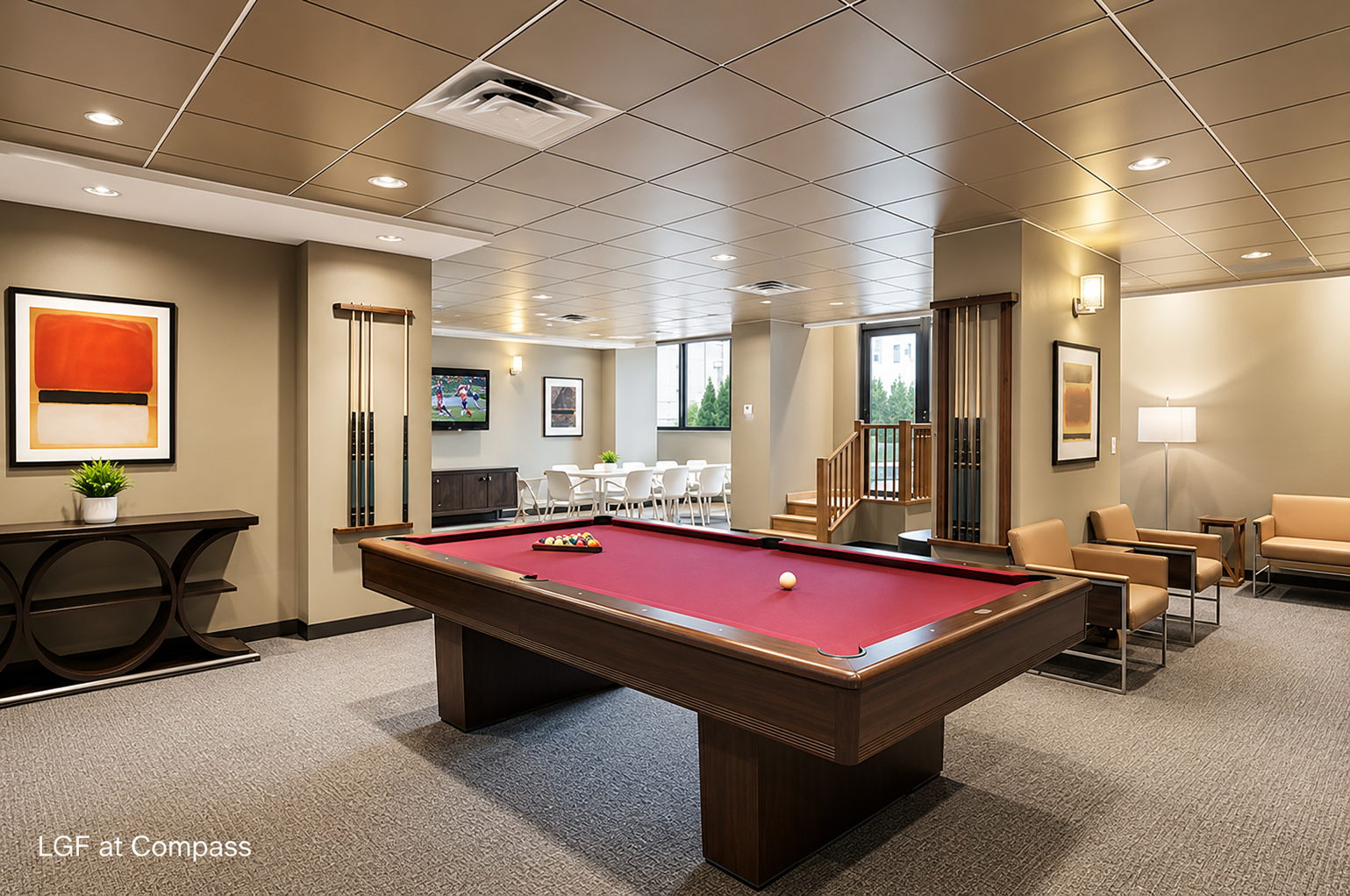 330 East 38th Street, Unit 26E Manhattan, NY 10016 - Photo 13 of 16 a room with furniture pool table and windows