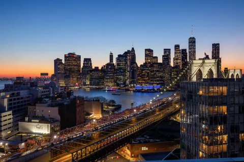a city view with tall buildings