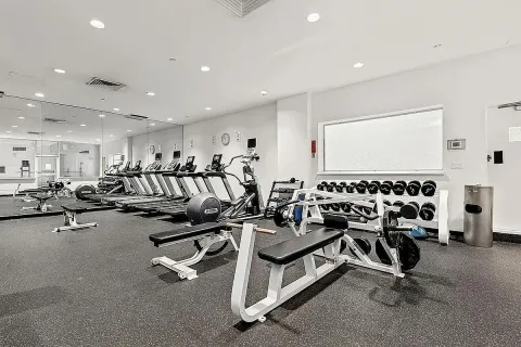 a view of a room with gym equipment