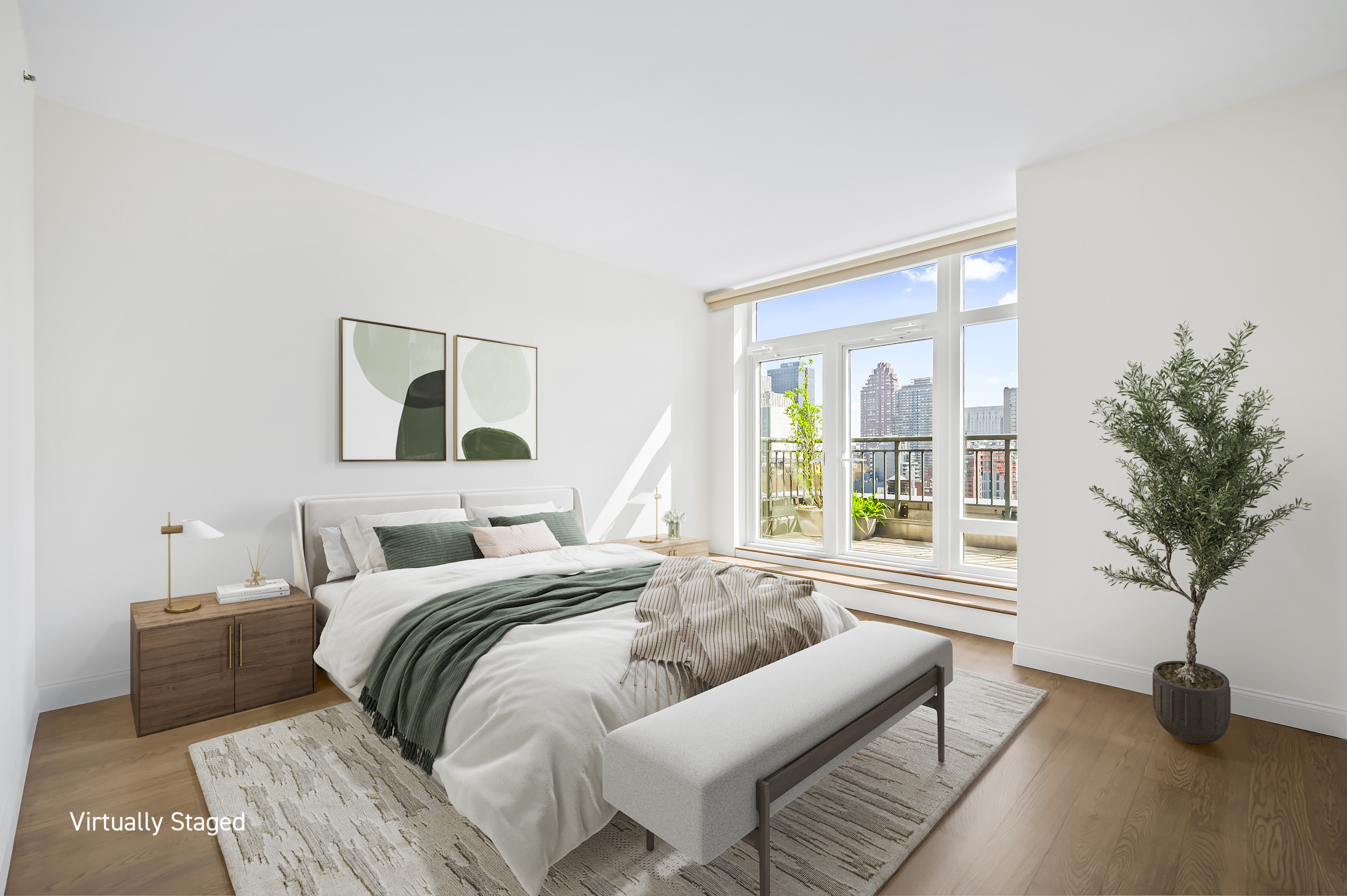 408 East 79th Street, Unit 16B Manhattan, NY 10075 - Photo 7 of 16 a bedroom with a bed a couch and a potted plant