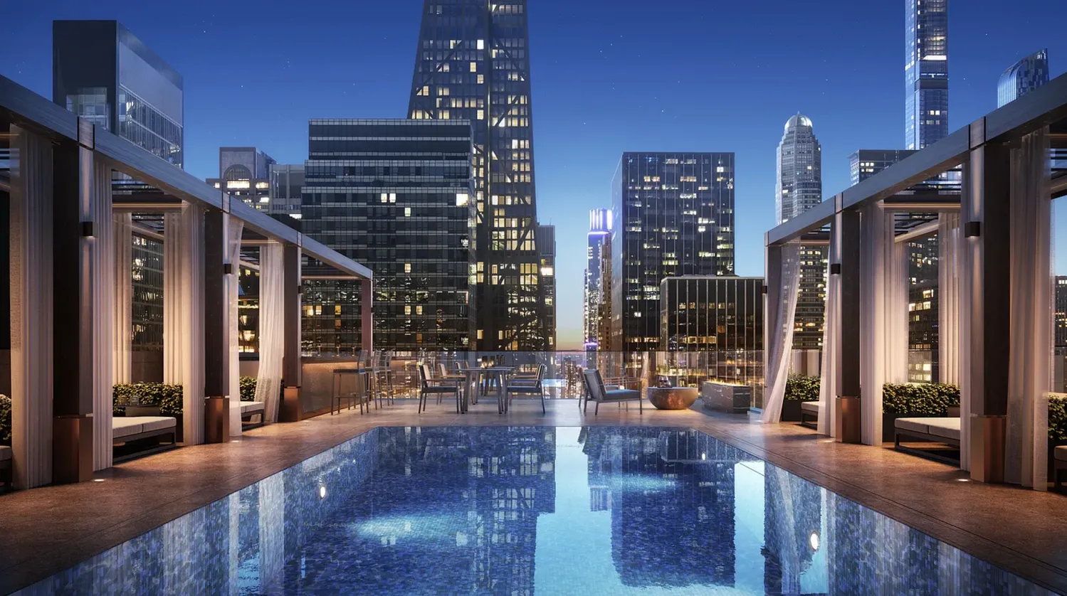 a view of a patio with couches chairs potted plants and floor to ceiling window