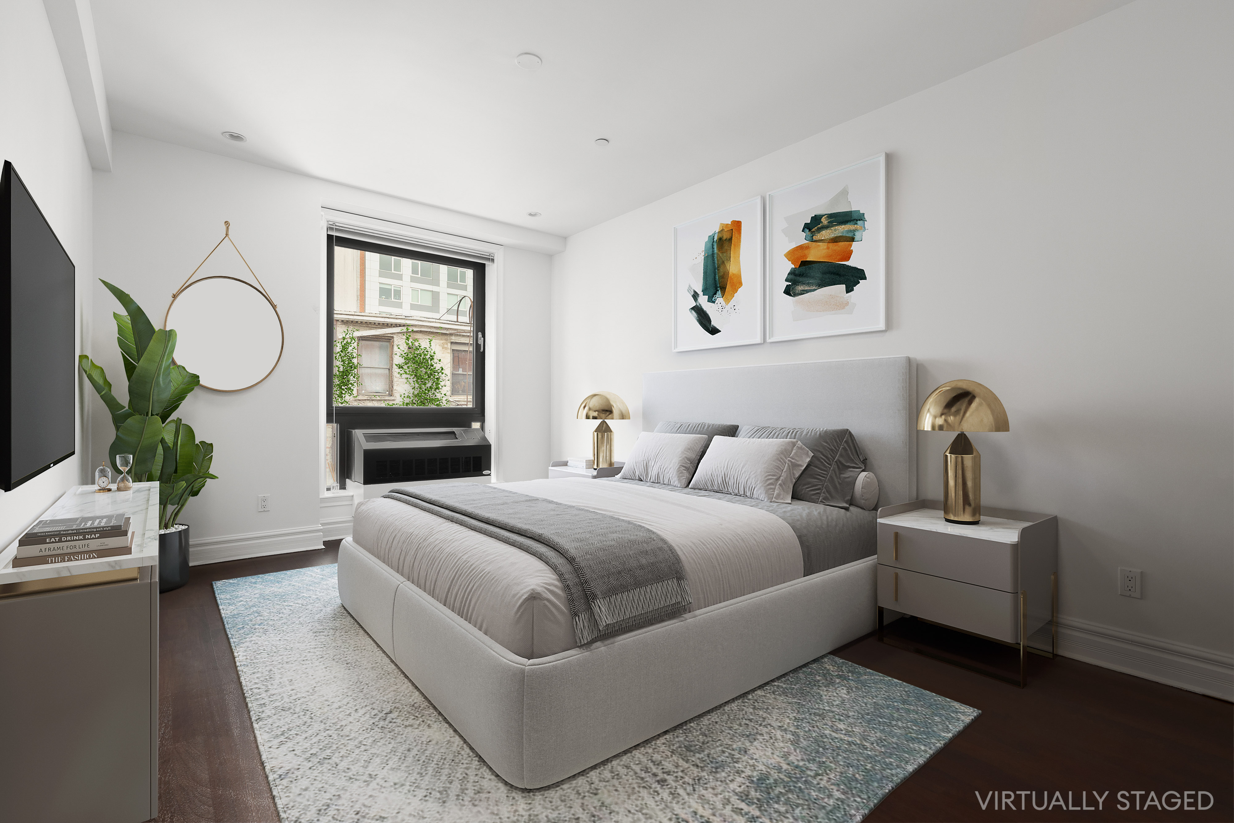 225 Pacific Street, Unit 3C Brooklyn, NY 11201 - Photo 4 of 10 a bedroom with a bed a mirror and a window